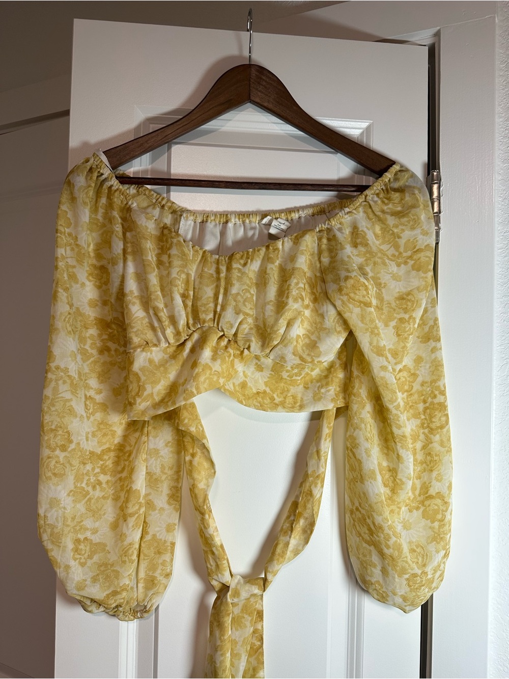 Japna Yellow Floral Off-Shoulder Tie-Back Crop Top